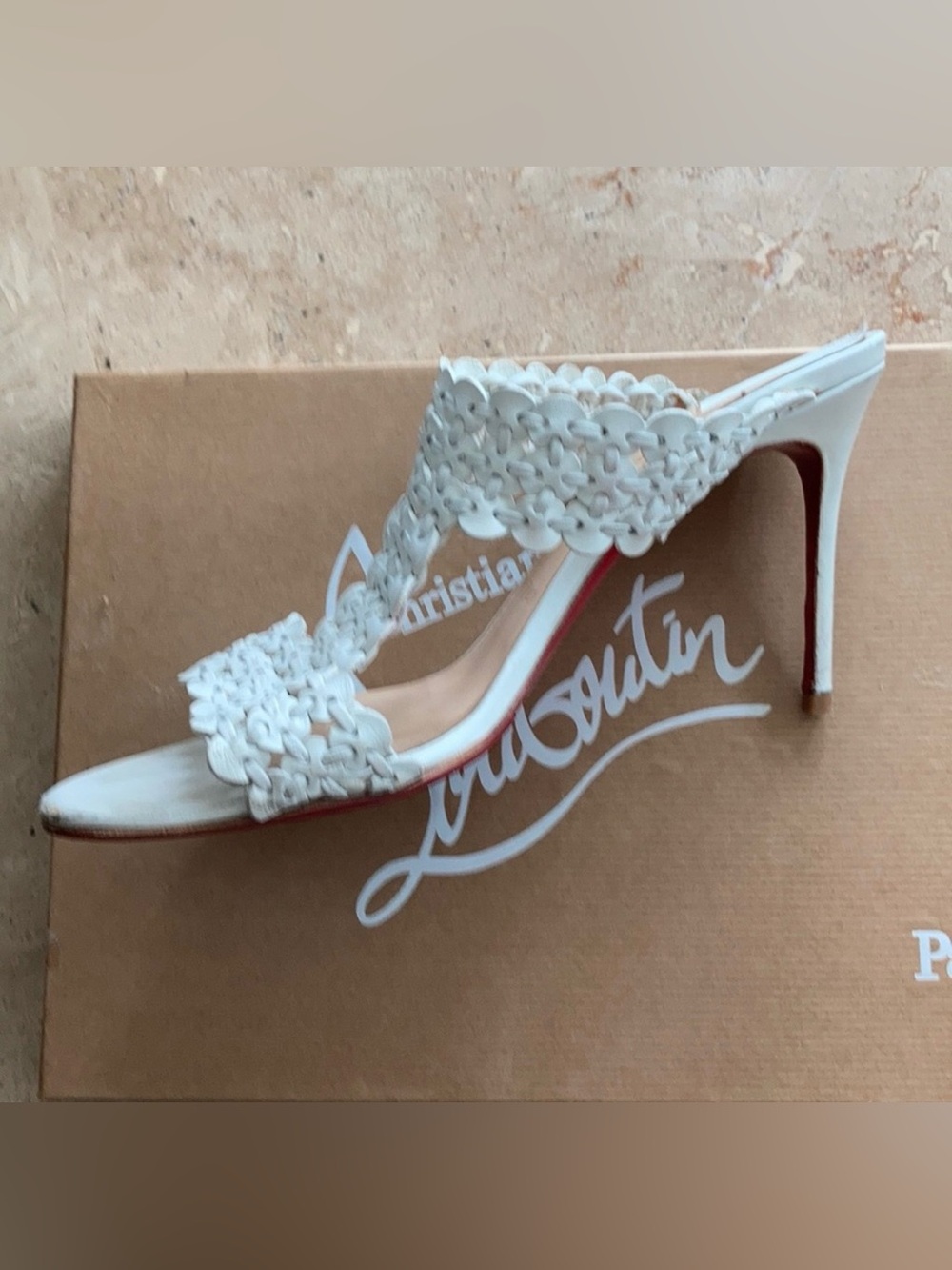 Christian Louboutin Calamijane White Floral Leather Mule Sandals EU 40